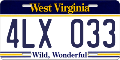 WV license plate 4LX033