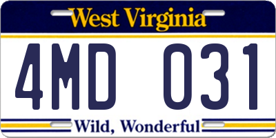 WV license plate 4MD031