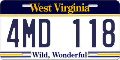 WV license plate 4MD118