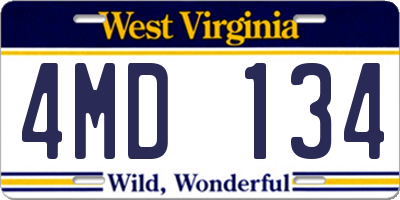 WV license plate 4MD134