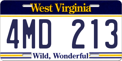 WV license plate 4MD213