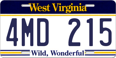 WV license plate 4MD215
