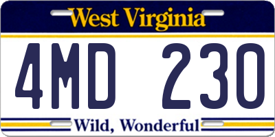 WV license plate 4MD230