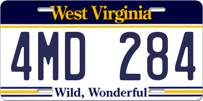 WV license plate 4MD284