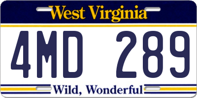 WV license plate 4MD289