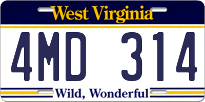 WV license plate 4MD314