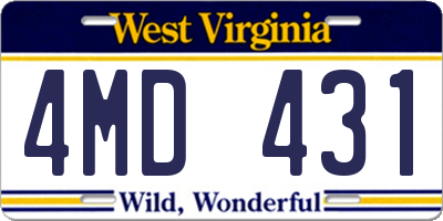 WV license plate 4MD431