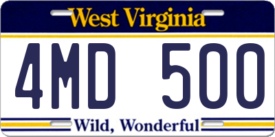 WV license plate 4MD500