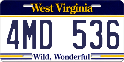 WV license plate 4MD536