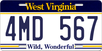 WV license plate 4MD567