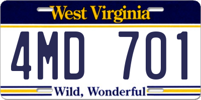 WV license plate 4MD701