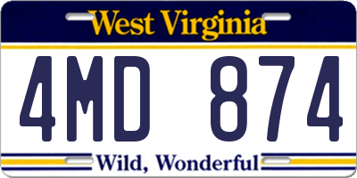 WV license plate 4MD874