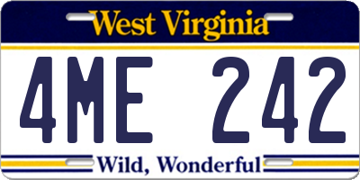 WV license plate 4ME242