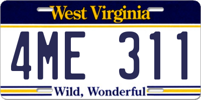 WV license plate 4ME311