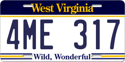 WV license plate 4ME317