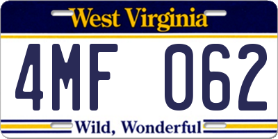 WV license plate 4MF062