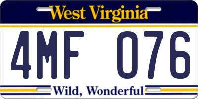 WV license plate 4MF076