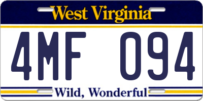 WV license plate 4MF094