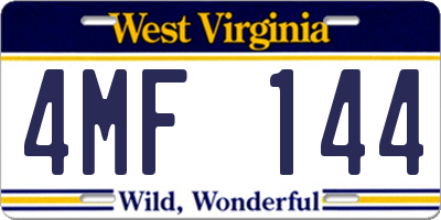 WV license plate 4MF144