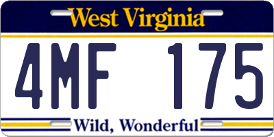 WV license plate 4MF175