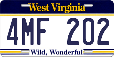 WV license plate 4MF202