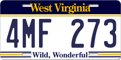 WV license plate 4MF273