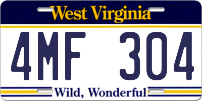 WV license plate 4MF304
