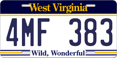 WV license plate 4MF383