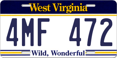 WV license plate 4MF472