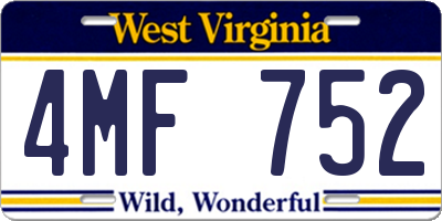 WV license plate 4MF752