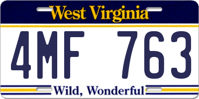 WV license plate 4MF763