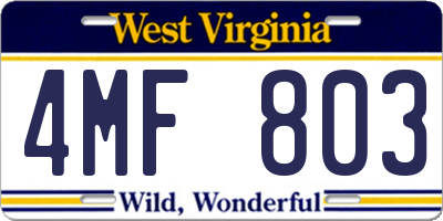 WV license plate 4MF803