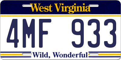 WV license plate 4MF933
