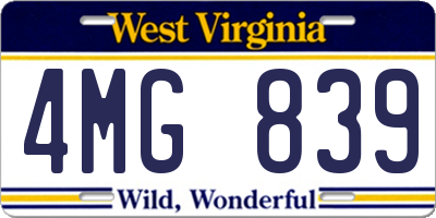 WV license plate 4MG839