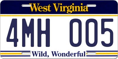 WV license plate 4MH005