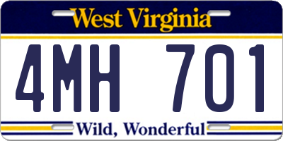 WV license plate 4MH701