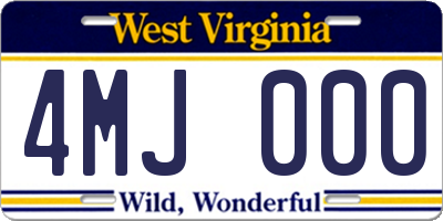 WV license plate 4MJ000