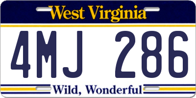 WV license plate 4MJ286
