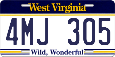 WV license plate 4MJ305