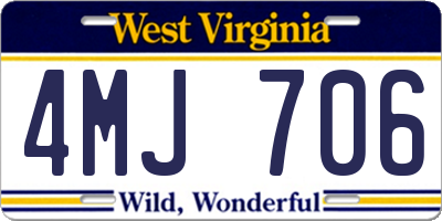 WV license plate 4MJ706