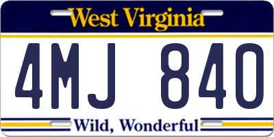 WV license plate 4MJ840