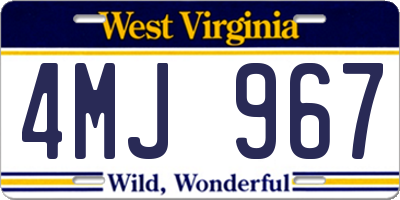 WV license plate 4MJ967