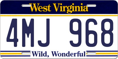 WV license plate 4MJ968