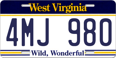 WV license plate 4MJ980