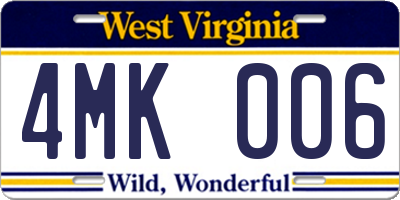 WV license plate 4MK006