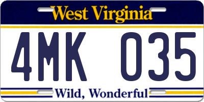 WV license plate 4MK035
