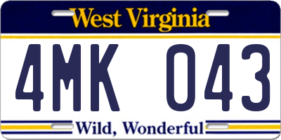 WV license plate 4MK043