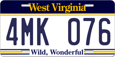 WV license plate 4MK076