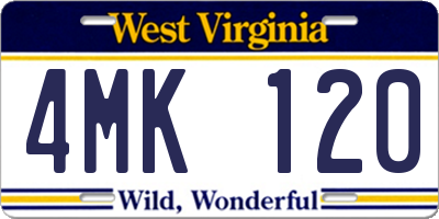 WV license plate 4MK120