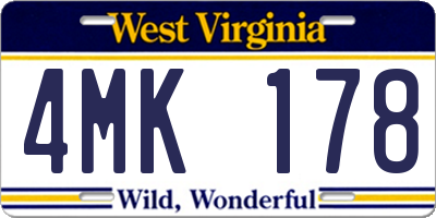 WV license plate 4MK178